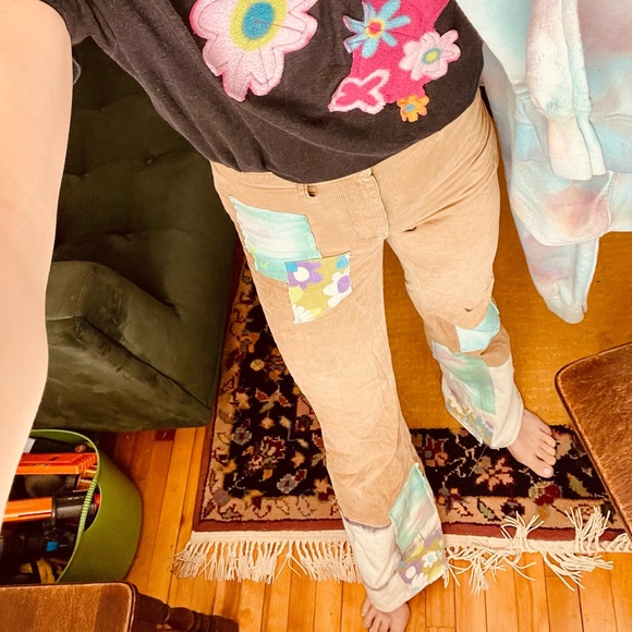 GUC Babaton ultra high waisted patchwork chord homemade bell bottoms - Picture 3 of 16